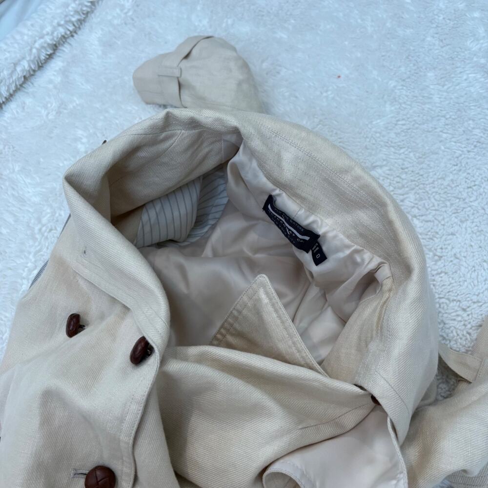 Guideboat Womens Linen Biege Trench Coat 0 Costal Preppy Country Club Work Wear - Picture 5 of 7
